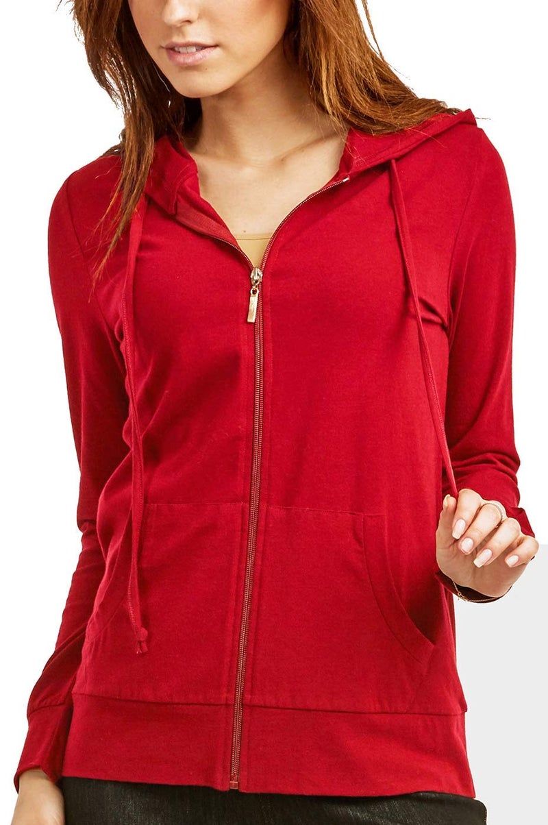 Sofra Women's Thin Cotton Zip Up Hoodie Jacket (S, Red) - Image 3